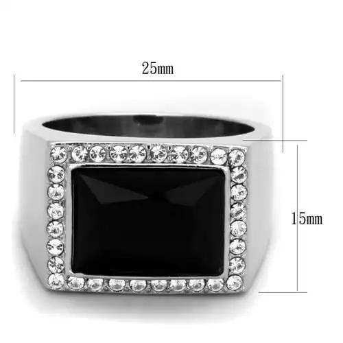 TK1810 - High polished (no plating) Stainless Steel Ring with Synthetic Onyx in Jet - Alamode - Flyclothing LLC