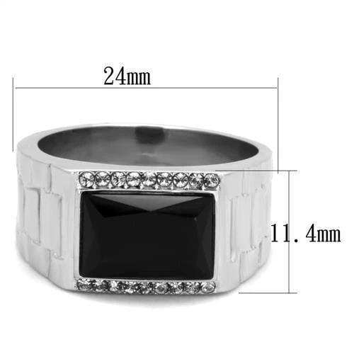 TK1811 - High polished (no plating) Stainless Steel Ring with Synthetic Onyx in Jet - Alamode - Flyclothing LLC