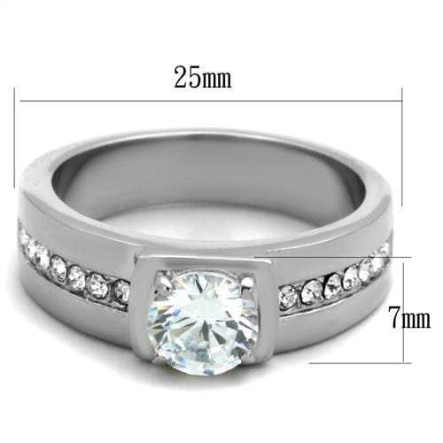TK1816 - High polished (no plating) Stainless Steel Ring with AAA Grade CZ in Clear - Alamode - Flyclothing LLC