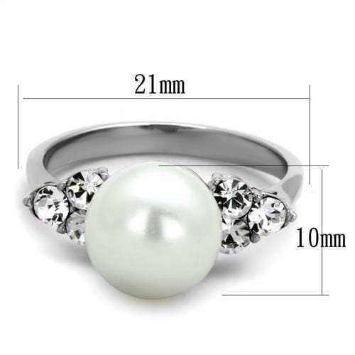 TK1824 - High polished (no plating) Stainless Steel Ring with Synthetic Pearl in White - Alamode - Flyclothing LLC