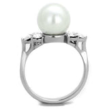 TK1824 - High polished (no plating) Stainless Steel Ring with Synthetic Pearl in White - Alamode - Flyclothing LLC