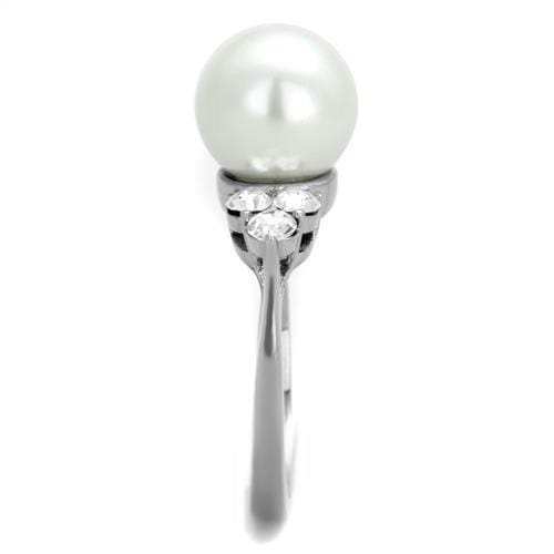 TK1824 - High polished (no plating) Stainless Steel Ring with Synthetic Pearl in White - Alamode - Flyclothing LLC