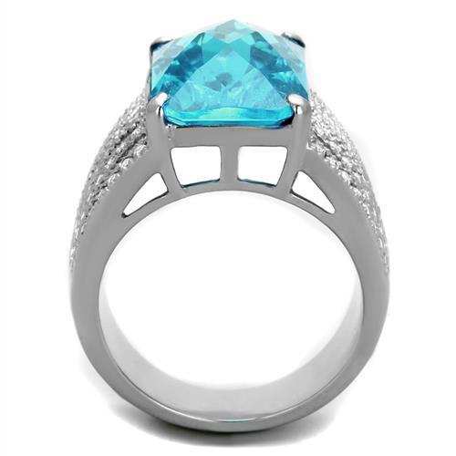 TK1826 - High polished (no plating) Stainless Steel Ring with Synthetic Synthetic Glass in Sea Blue - Alamode - Flyclothing LLC