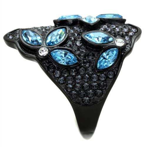 TK1834 - IP Black(Ion Plating) Stainless Steel Ring with Top Grade Crystal in Sea Blue - Alamode - Flyclothing LLC
