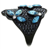 TK1834 - IP Black(Ion Plating) Stainless Steel Ring with Top Grade Crystal in Sea Blue - Alamode - Flyclothing LLC