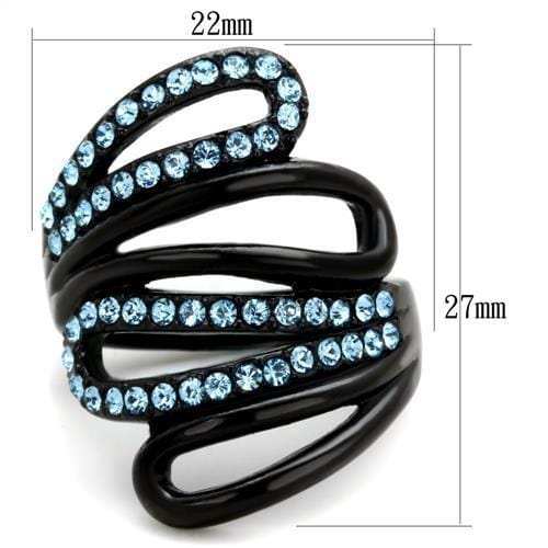 TK1835 - IP Black(Ion Plating) Stainless Steel Ring with Top Grade Crystal in Sea Blue - Alamode - Flyclothing LLC