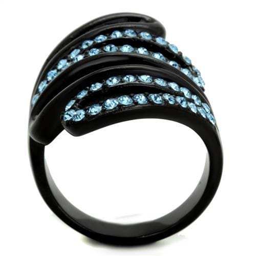 TK1835 - IP Black(Ion Plating) Stainless Steel Ring with Top Grade Crystal in Sea Blue - Alamode - Flyclothing LLC