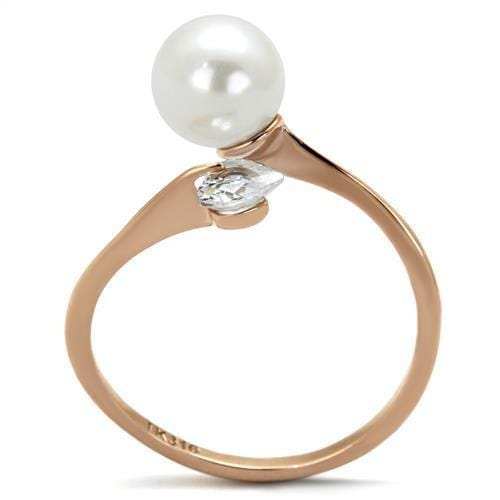 TK1837 - IP Rose Gold(Ion Plating) Stainless Steel Ring with Synthetic Pearl in White - Alamode - Flyclothing LLC