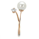 TK1837 - IP Rose Gold(Ion Plating) Stainless Steel Ring with Synthetic Pearl in White - Alamode - Flyclothing LLC