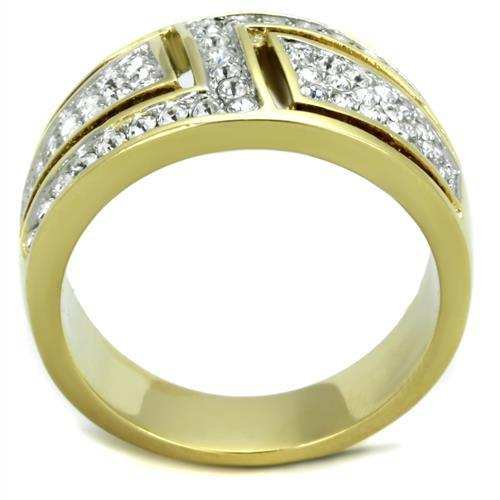 TK1845 - Two-Tone IP Gold (Ion Plating) Stainless Steel Ring with Top Grade Crystal in Clear - Alamode - Flyclothing LLC
