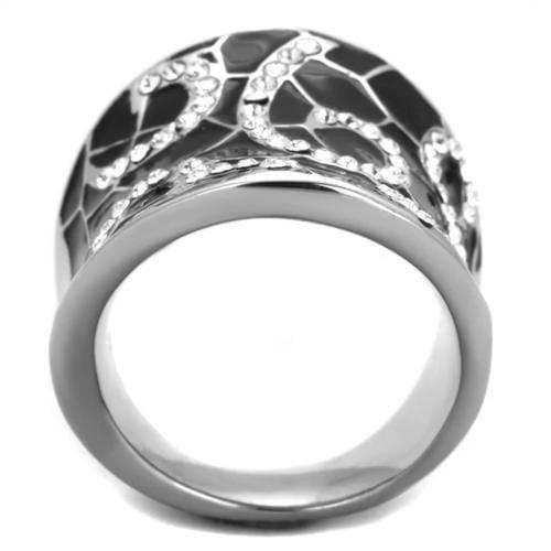 TK1853 - High polished (no plating) Stainless Steel Ring with Top Grade Crystal in Clear - Alamode - Flyclothing LLC