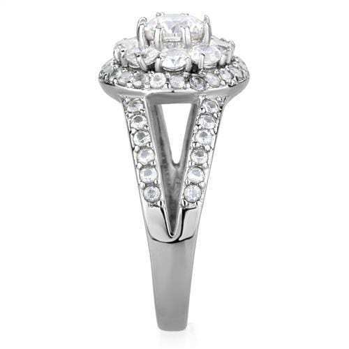 TK1855 - High polished (no plating) Stainless Steel Ring with AAA Grade CZ in Clear - Alamode - Flyclothing LLC