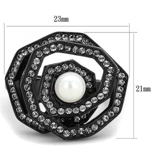 TK1861 - IP Black(Ion Plating) Stainless Steel Ring with Synthetic Pearl in White - Alamode - Flyclothing LLC