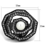 TK1861 - IP Black(Ion Plating) Stainless Steel Ring with Synthetic Pearl in White - Alamode - Flyclothing LLC