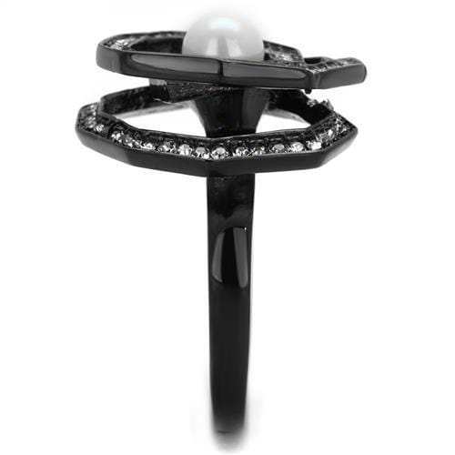 TK1861 - IP Black(Ion Plating) Stainless Steel Ring with Synthetic Pearl in White - Alamode - Flyclothing LLC
