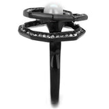 TK1861 - IP Black(Ion Plating) Stainless Steel Ring with Synthetic Pearl in White - Alamode - Flyclothing LLC