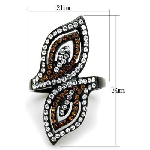 TK1864 - IP Black(Ion Plating) Stainless Steel Ring with Top Grade Crystal in Smoked Quartz - Alamode - Flyclothing LLC