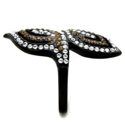 TK1864 - IP Black(Ion Plating) Stainless Steel Ring with Top Grade Crystal in Smoked Quartz - Alamode - Flyclothing LLC