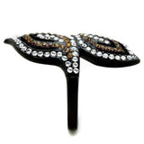 TK1864 - IP Black(Ion Plating) Stainless Steel Ring with Top Grade Crystal in Smoked Quartz - Alamode - Flyclothing LLC