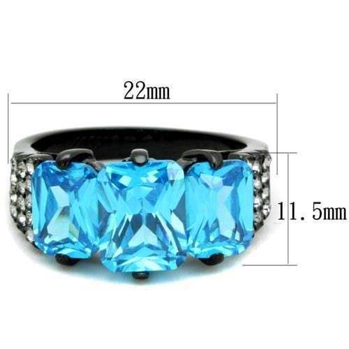 TK1866 - IP Black(Ion Plating) Stainless Steel Ring with AAA Grade CZ in Sea Blue - Alamode - Flyclothing LLC