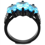 TK1866 - IP Black(Ion Plating) Stainless Steel Ring with AAA Grade CZ in Sea Blue - Alamode - Flyclothing LLC