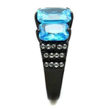 TK1866 - IP Black(Ion Plating) Stainless Steel Ring with AAA Grade CZ in Sea Blue - Alamode - Flyclothing LLC