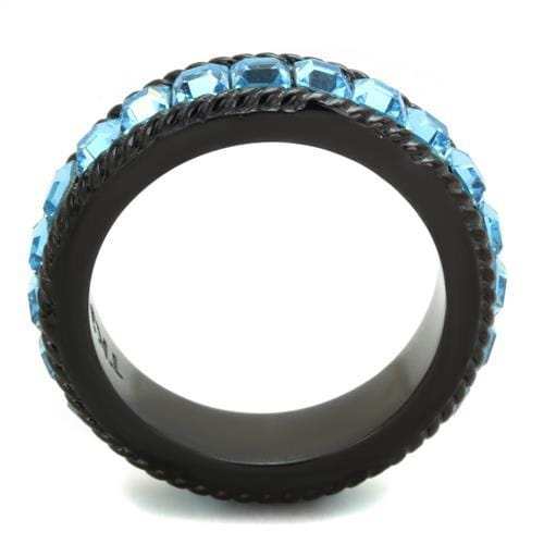 TK1867 - IP Black(Ion Plating) Stainless Steel Ring with Top Grade Crystal in Sea Blue - Alamode - Flyclothing LLC