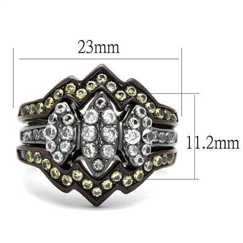 TK1869LJ - IP Light Black (IP Gun) & IP Dark Brown (IP coffee) Stainless Steel Ring with AAA Grade CZ in Clear - Alamode - Flyclothing LLC