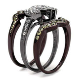 TK1869LJ - IP Light Black (IP Gun) & IP Dark Brown (IP coffee) Stainless Steel Ring with AAA Grade CZ in Clear - Alamode - Flyclothing LLC