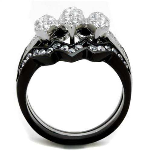 TK1869 - Two-Tone IP Black (Ion Plating) Stainless Steel Ring with AAA Grade CZ in Clear - Alamode - Flyclothing LLC