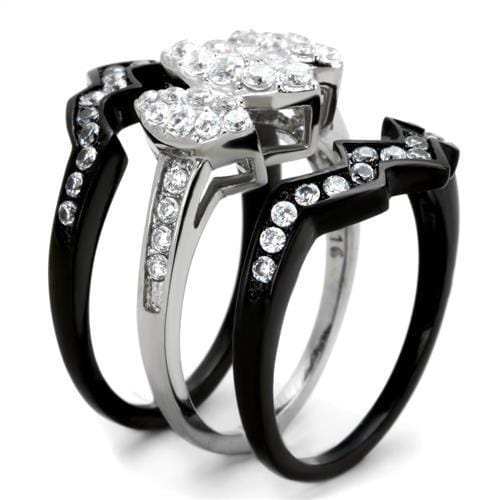 TK1869 - Two-Tone IP Black (Ion Plating) Stainless Steel Ring with AAA Grade CZ in Clear - Alamode - Flyclothing LLC
