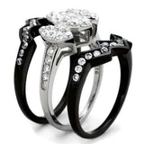 TK1869 - Two-Tone IP Black (Ion Plating) Stainless Steel Ring with AAA Grade CZ in Clear - Alamode - Flyclothing LLC