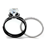 TK1870 - Two-Tone IP Black (Ion Plating) Stainless Steel Ring with AAA Grade CZ in Clear - Alamode - Flyclothing LLC