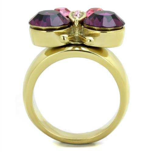 TK1889 - IP Gold(Ion Plating) Stainless Steel Ring with Top Grade Crystal in Amethyst - Alamode - Flyclothing LLC