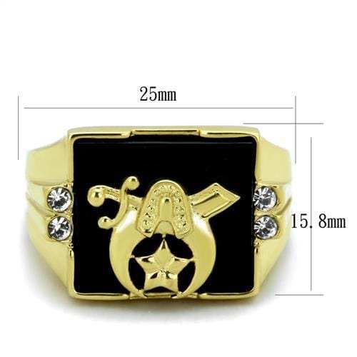 TK1890 - IP Gold(Ion Plating) Stainless Steel Ring with Synthetic Onyx in Jet - Alamode - Flyclothing LLC