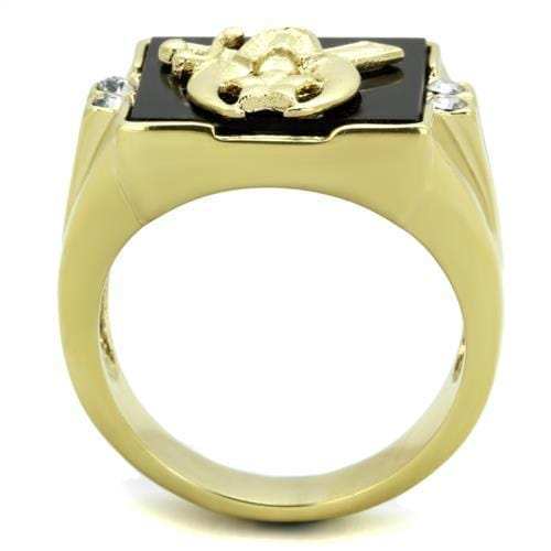 TK1890 - IP Gold(Ion Plating) Stainless Steel Ring with Synthetic Onyx in Jet - Alamode - Flyclothing LLC