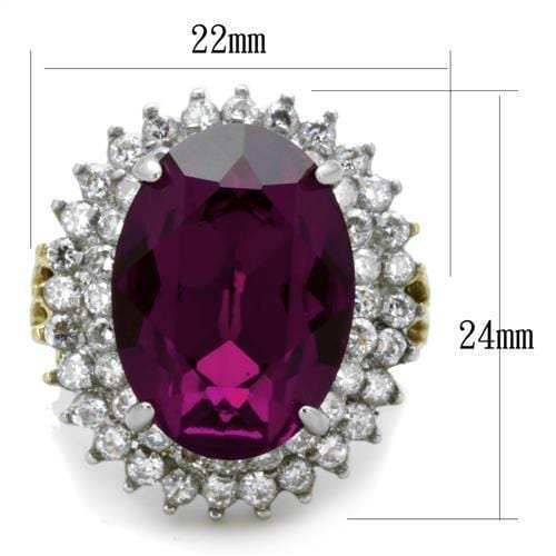 TK1892 - Two-Tone IP Gold (Ion Plating) Stainless Steel Ring with Top Grade Crystal in Amethyst - Alamode - Flyclothing LLC
