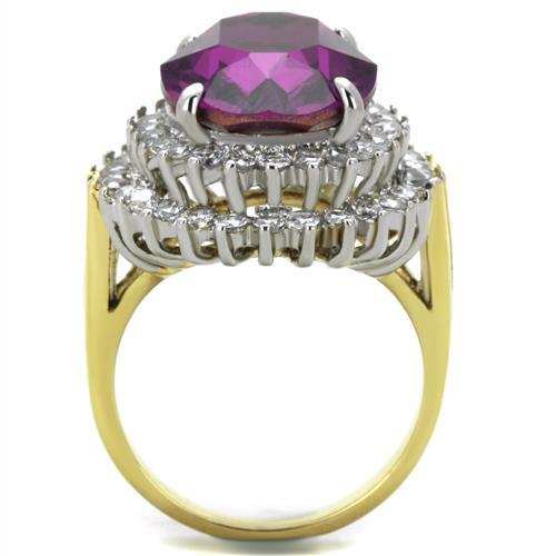 TK1892 - Two-Tone IP Gold (Ion Plating) Stainless Steel Ring with Top Grade Crystal in Amethyst - Alamode - Flyclothing LLC