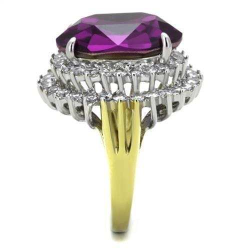 TK1892 - Two-Tone IP Gold (Ion Plating) Stainless Steel Ring with Top Grade Crystal in Amethyst - Alamode - Flyclothing LLC