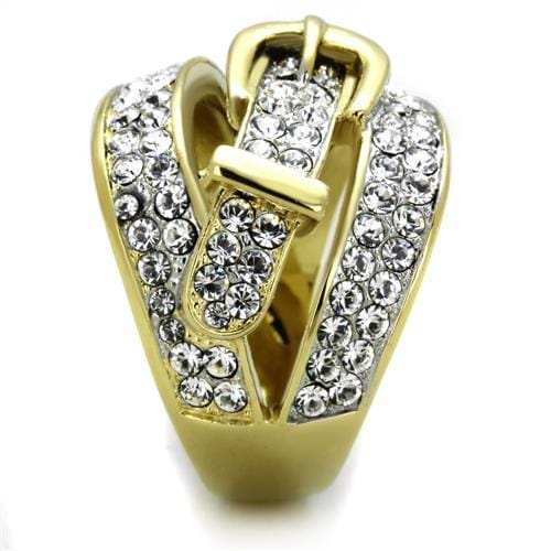 TK1906 - Two-Tone IP Gold (Ion Plating) Stainless Steel Ring with Top Grade Crystal in Clear - Alamode - Flyclothing LLC