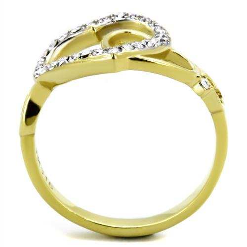 TK1908 - Two-Tone IP Gold (Ion Plating) Stainless Steel Ring with Top Grade Crystal in Clear - Alamode - Flyclothing LLC