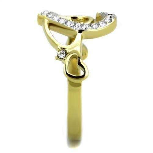 TK1908 - Two-Tone IP Gold (Ion Plating) Stainless Steel Ring with Top Grade Crystal in Clear - Alamode - Flyclothing LLC