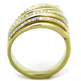 TK1909 - Two-Tone IP Gold (Ion Plating) Stainless Steel Ring with Top Grade Crystal in Clear - Alamode - Flyclothing LLC
