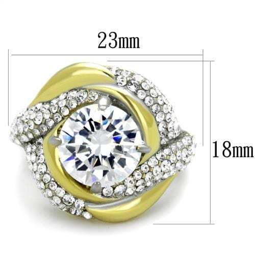 TK1910 - Two-Tone IP Gold (Ion Plating) Stainless Steel Ring with AAA Grade CZ in Clear - Alamode - Flyclothing LLC