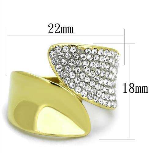 TK1912 - Two-Tone IP Gold (Ion Plating) Stainless Steel Ring with Top Grade Crystal in Clear - Alamode - Flyclothing LLC