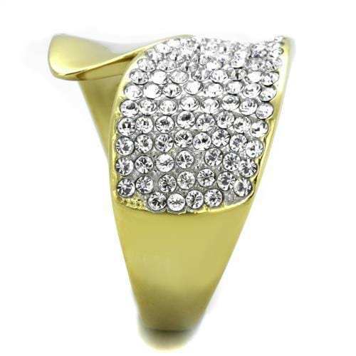 TK1912 - Two-Tone IP Gold (Ion Plating) Stainless Steel Ring with Top Grade Crystal in Clear - Alamode - Flyclothing LLC
