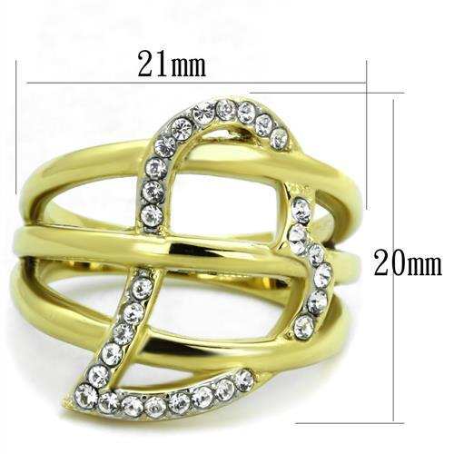 TK1913 - Two-Tone IP Gold (Ion Plating) Stainless Steel Ring with Top Grade Crystal in Clear - Alamode - Flyclothing LLC
