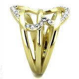 TK1913 - Two-Tone IP Gold (Ion Plating) Stainless Steel Ring with Top Grade Crystal in Clear - Alamode - Flyclothing LLC