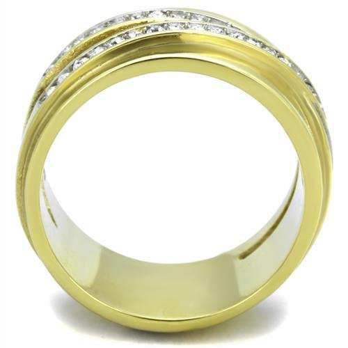 TK1914 - Two-Tone IP Gold (Ion Plating) Stainless Steel Ring with Top Grade Crystal in Clear - Alamode - Flyclothing LLC