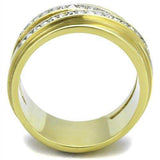 TK1914 - Two-Tone IP Gold (Ion Plating) Stainless Steel Ring with Top Grade Crystal in Clear - Alamode - Flyclothing LLC